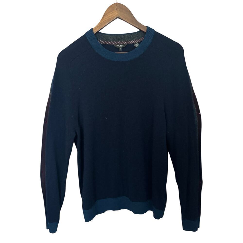 Ted Baker‎ London Wool Blend Crewneck Sweater Navy Blue Size 4 (L)